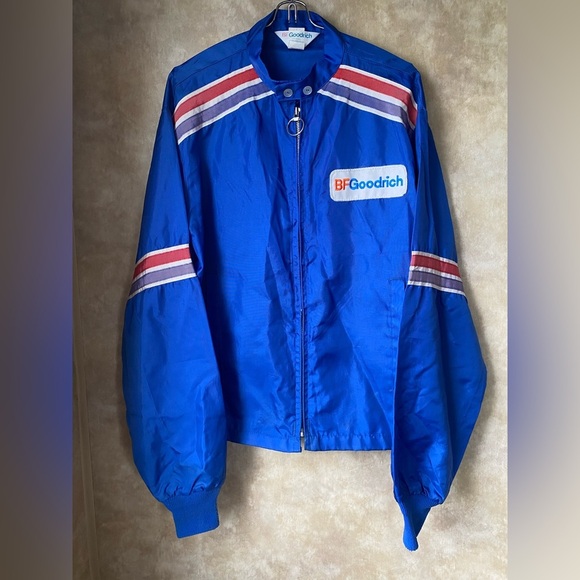 Vintage 60s 70s BF Goodrich Racing Stripes Blue Lightweight Jacket Medium - Picture 1 of 11